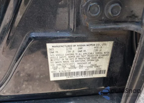 2007 Nissan Altima 3.5 Sl z USA, uszkodzony, nr VIN 1N4BL21E77C143371